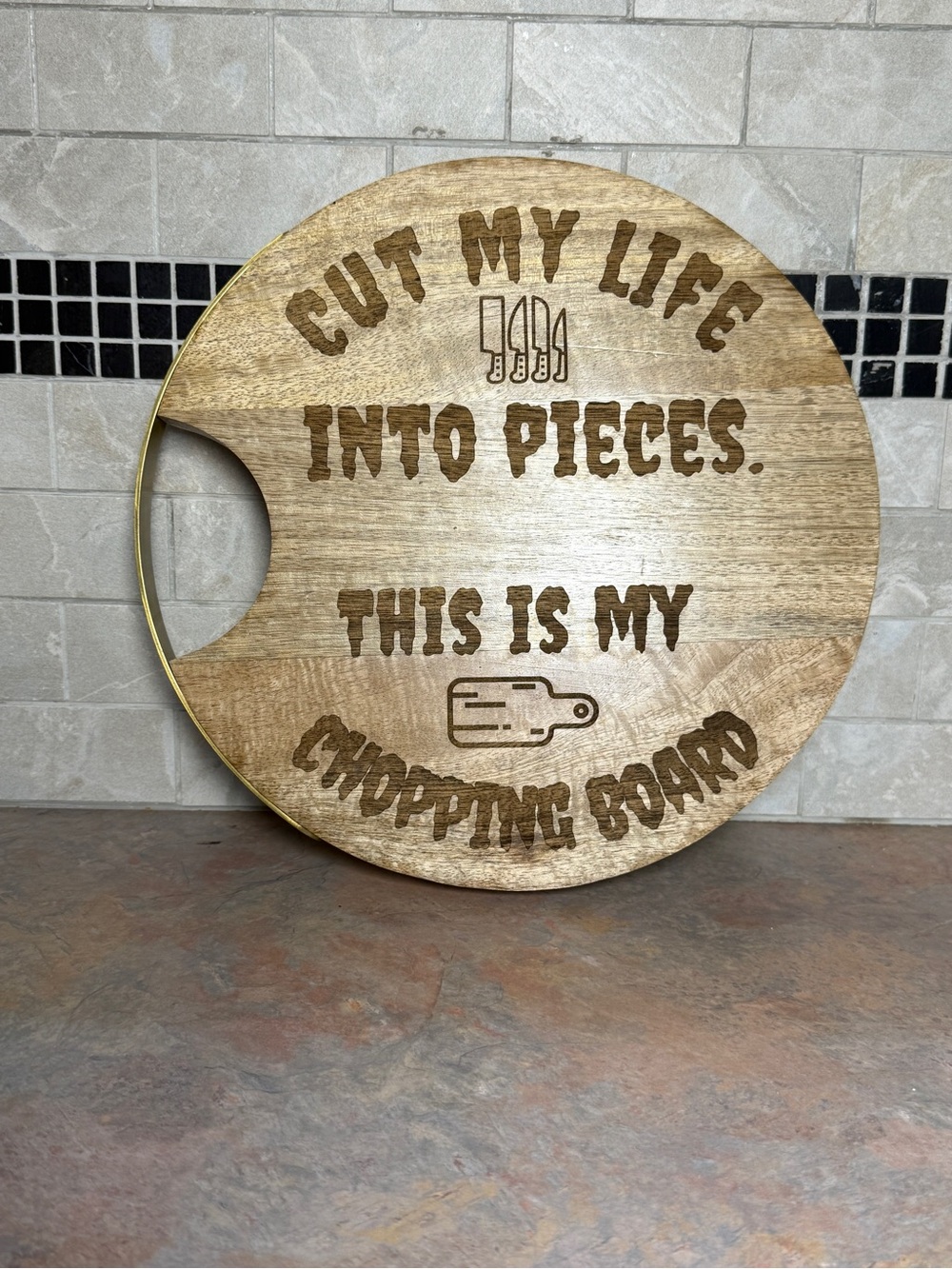 Round Wooden Chopping Board with Engraved Quote